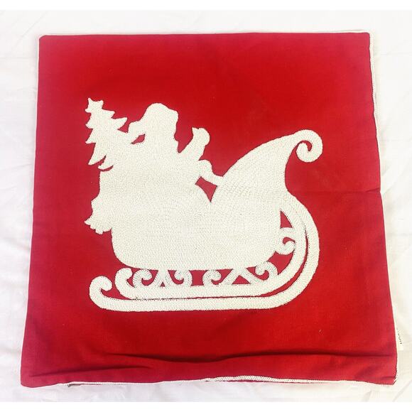 Set of 2 HOSL Red White Christmas Pillow Covers 18X18 Embroidered Zippered EUC - Picture 4 of 6